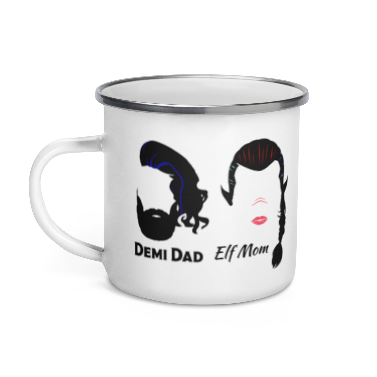 Smoking Barrel, Elf Mom and Demi Dad Enamel Mug